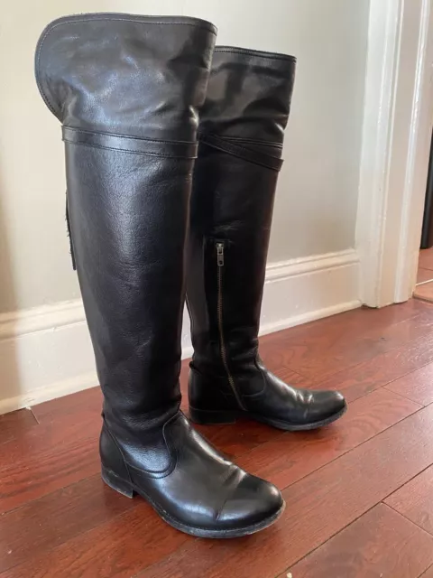 Frye Molly Tassel Tall Leather Over The Knee OTK Riding Boots 6 Black - PREOWNED