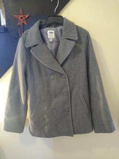 Old Navy Classic Wool-Blend Peacoat Coat Winter Jacket Gray Double Breast Y XL