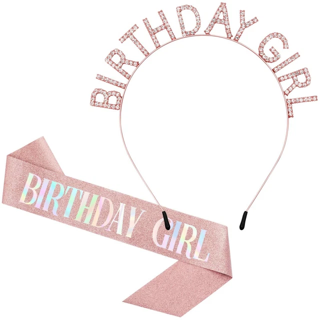 Birthday Crowns for Women, Rose-Gold Birthday Girl Sash & Birthday T...