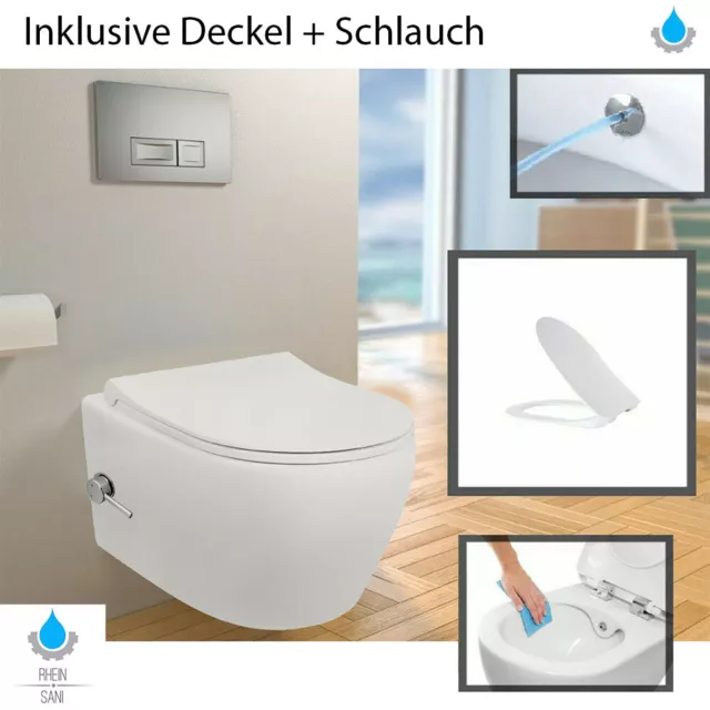 Aloni mit Armatur Taharet Hänge Dusch WC Spülrandlos Bidet Soft-Close Taharat