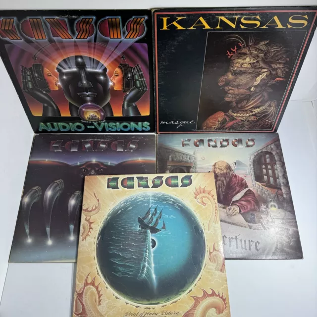 Lot of 5 Kansas Records Masque Point Of Know Return Leftoverture Audio Visions