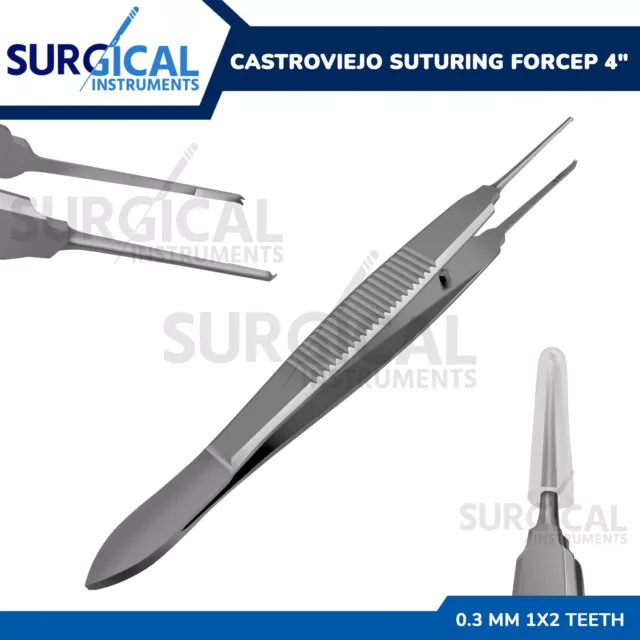 Castroviejo Suturing Forcep 4" 0.3 mm 1x2 teeth Dermal Surgical German Grade