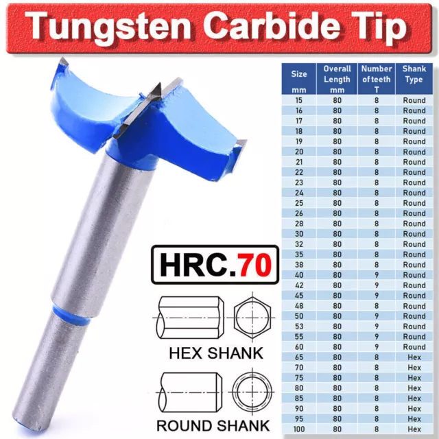 Forstner 15-100mm TCT Tip Wood MDF Hole Saw Cutter Hinge Boring Drill Bit UK