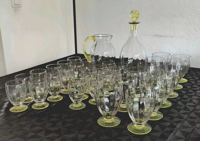 Carafe Et Louche Biot En Verre Bullé Bleu – Verrerie D'occasion – État Correct