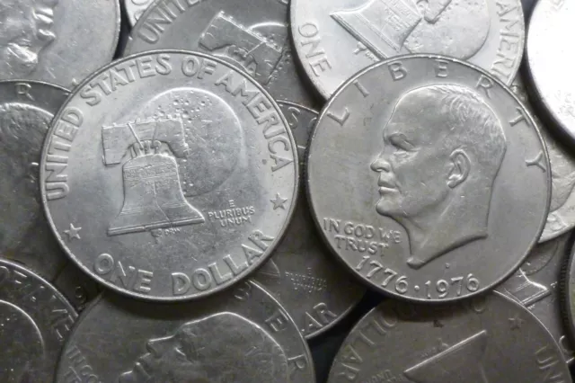USA bulk lot 40 Clad One Dollar Ike Coins Moon & Bell Reverse Bicentennial 1976
