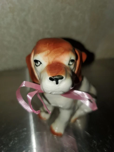 Adorable Vintage Sad Face Ceramic Puppy Dog Beagle Spaniel Figurine Japan