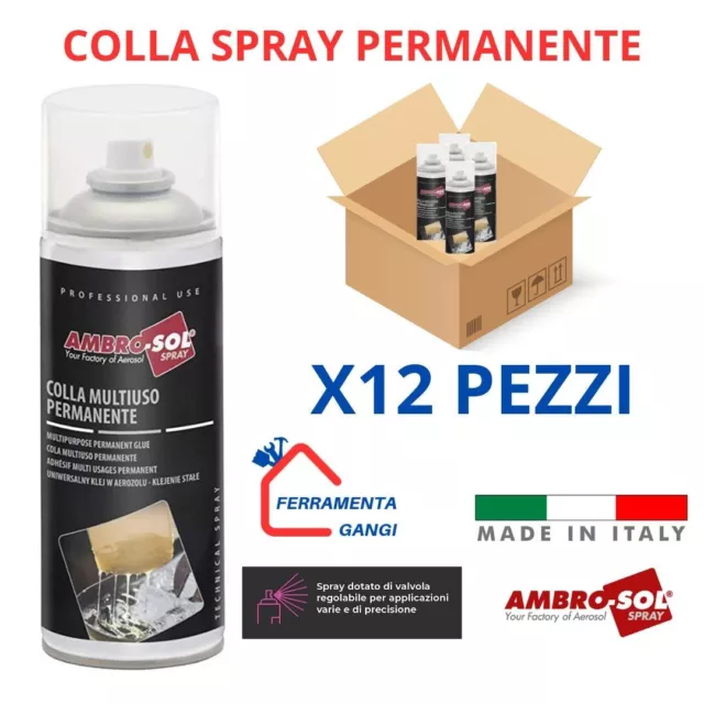 Colla Spray Multiuso per Cielo Auto-Tessuti-Legno-Pannelli Fonoassorbenti 12 pz