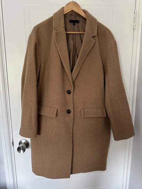 Womens Uniqlo Wool Blend Camel Long Overcoat Size Small Used