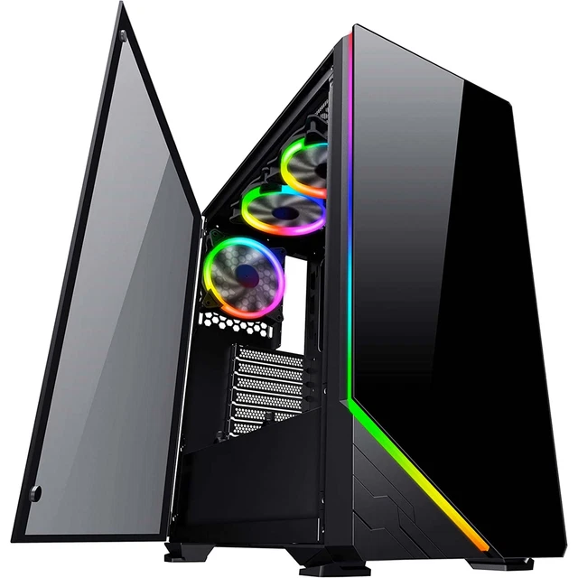 SIMPLETEK Case Gaming Tower Nero Con Alimentatore 500W Integrato - Cabinet Per Schede Madri Micro-ATX E Mini-ITX, Raffreddato