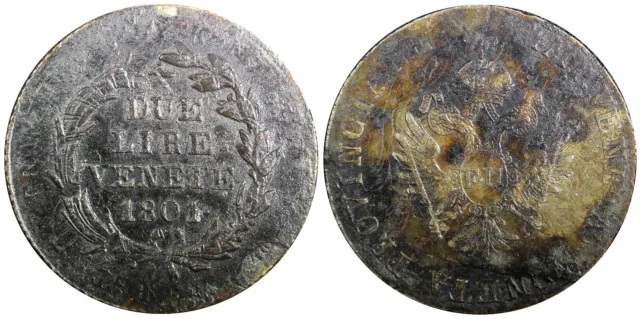 Italian States VENICE Francis II Silver 1801 2 Lire Deep Toned KM# 785 (23 496)