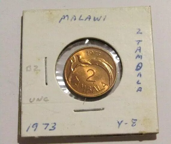 Malawi 1973 2 Tambala unc Bronze Coin Bird on Branch