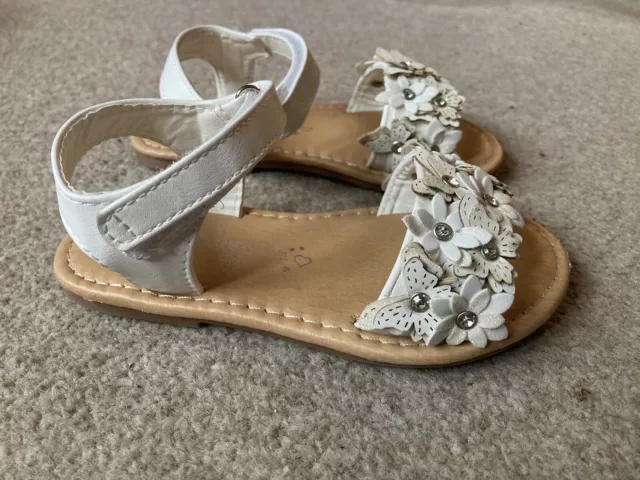 TU GIRLS SANDALS UK Infant Size 7 White With Butterflies And