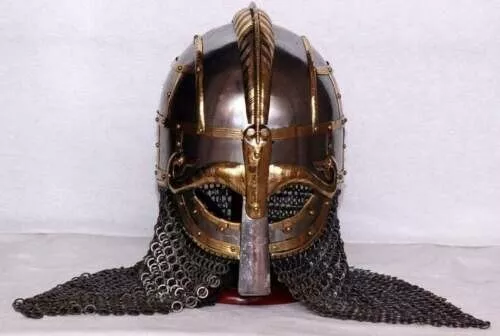 Medieval Antique Viking Helmet Vendel With Chainmail Hand Forged SCA Larp Helmet