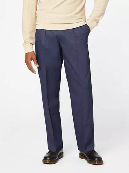 DOCKERS MEN'S NAVY Signature Khakis Pleated Relaxed Fit Pants Size 38W ...