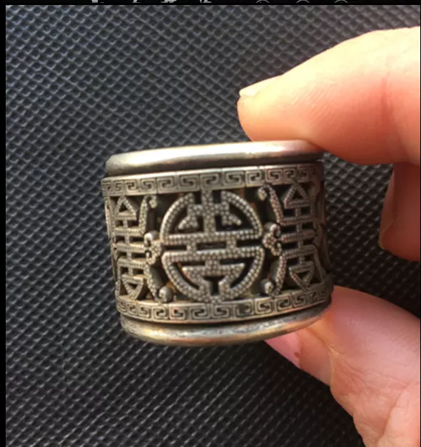 Old Chinese Tibetan silver longevity Revolving Men's Style finger rings