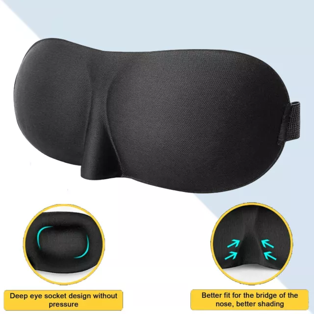 3D Eye Mask Black Sleep Soft Padded Cover Blindfold Shade Sleeping Aid Eyepatch