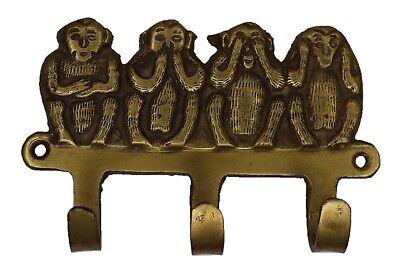 4 Monkeys Shape Victorian Style Handmade Brass Cloth Key Towel Wall Hanger Hook