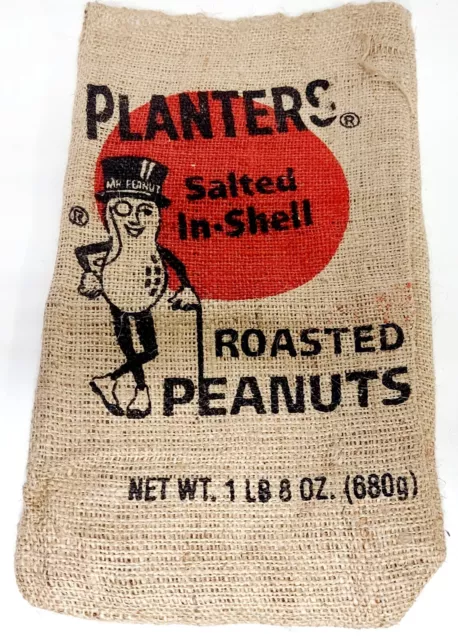 Vtg Planters Roasted Peanuts Burlap Bag Sack 1 Lb 8 Oz Mr.peanut 680G