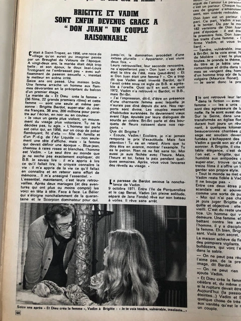 ミVintage Clipping ミBRIGITTE BARDOT & ROGER VADIMミAugust 1972ミ