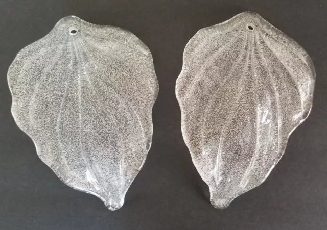 2 Vintage Large Textured Pressed Art Glass Leaves Curtain Tie Backs Ornaments