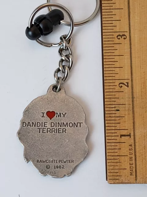 1982 Rawcliffe Pewter I Love My Dandie Dinmont Keychain 2