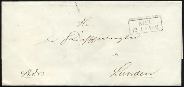 SCHLESWIG-HOLSTEIN ca. 1849, Brief von KIEL (R1) n. Lunden, rückseitig vollständ