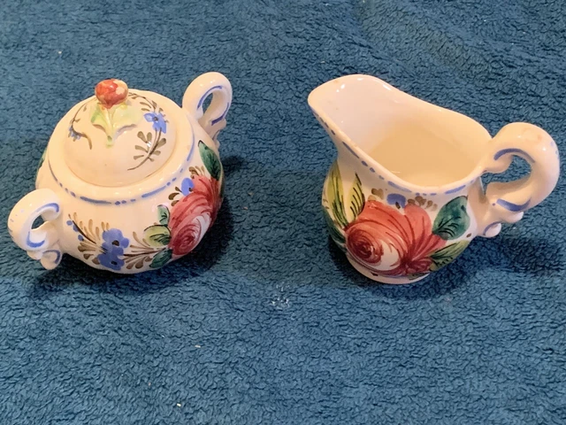 Rare Florita Creamer Sugar Lid Italian Majolica Renaissance Revival Roses