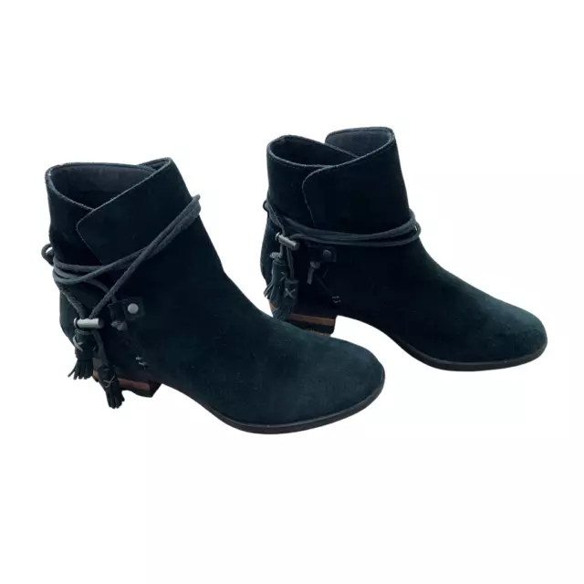 SOREL ANKLE BOOTS 6 Farah Black Suede Slip On Tie Winter Booties