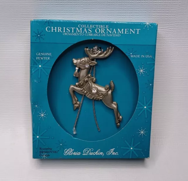 Gloria Duchin Reindeer Christmas Tree Ornament Pewter Swarovski Crystals USA