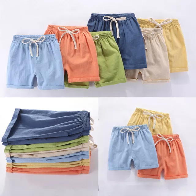 Summer Children Kids Boy Girl Linen Casual Shorts Elastic Waist Pants Clothes