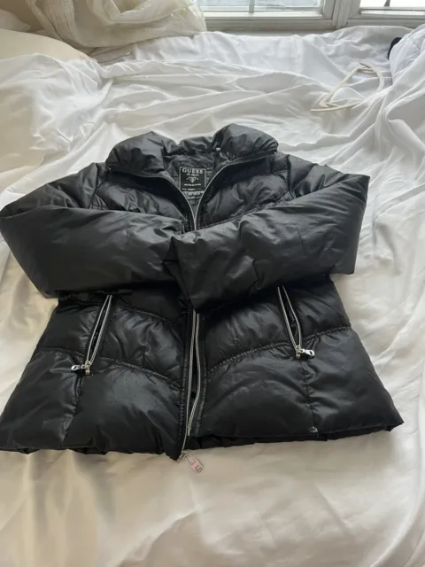 Womens Guess Black Quilted Lightweight Puffer Full Zip Jacket Large