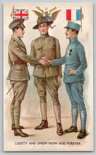 CARTOLINA MILITARE VINTAGE Archie Gunn prima guerra mondiale bandiere ...