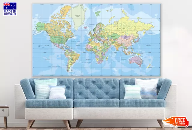 World Map Vector Art Wall Canvas Home Decor Australian Made Quality