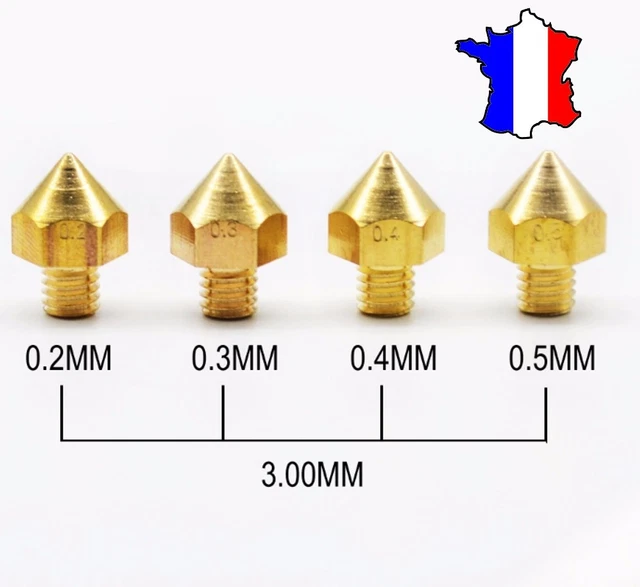 Lot 30 Buses Imprimante 3D 0.4mm + 0.2mm + 0.6mm – Laiton & Acier Inox – Compatible Ender 3 / CR-10 / MK8