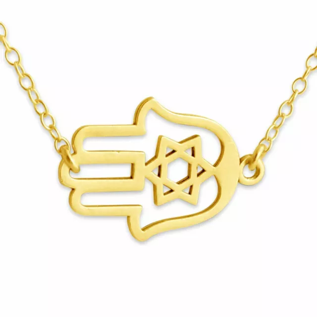 Azaggi Gold Plated Star of David Hamsa Hand Pendant Necklace Jewelry Unisex Gift