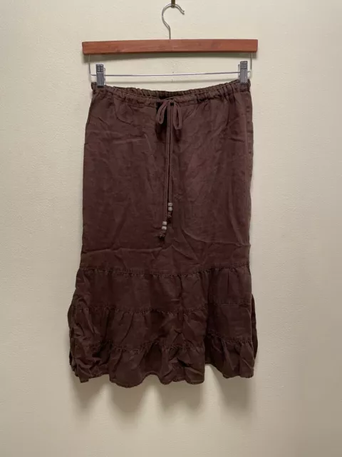 Vintage Merona Womens Skirt Size 2 Brown Linen Tiered Lagenlook Dark Cottagecore