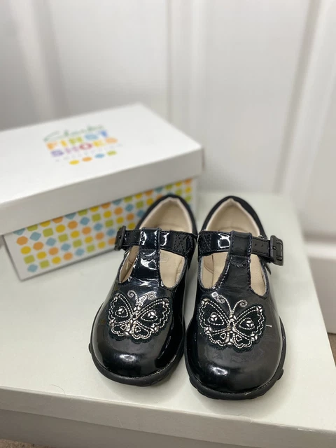 CLARKS KIDS GIRLS First Shoes Ella Sweet Black Patent Leather
