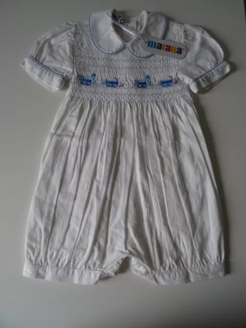 Mafana Smocked Baby  Romper White ~New~