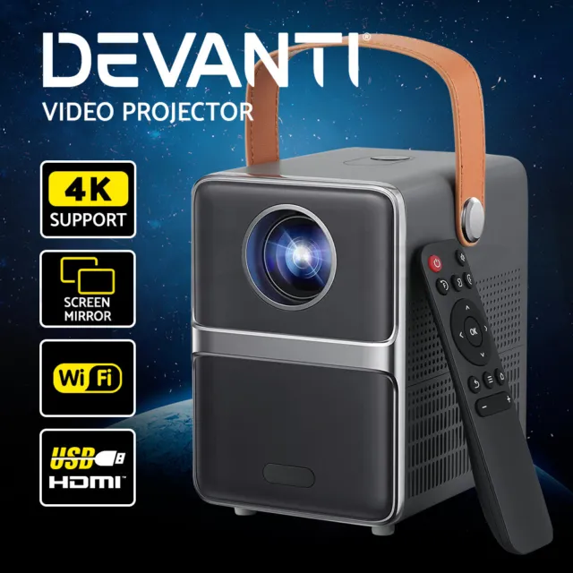 Devanti Portable Wifi Video Projector 4K Home Theater Screen Cast HDMI