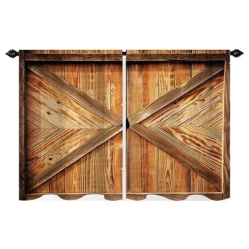 Rustic Barn Door Kitchen Curtains Wood Wooden Country Style Western Farmhouse...