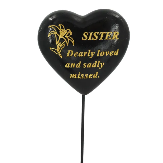 Special Sister Black & Gold Lily Flower Memorial Tribute Stick Graveside Plaque