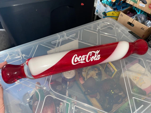 Candy Cane Glass, Coca Cola, Rolling Pin, Hand Blown 17 Inches Long