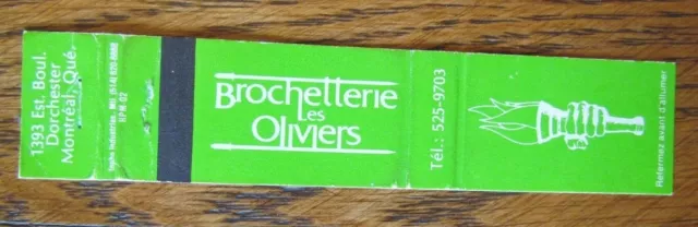 Greek Restaurant Matchbook Matchcover: Brochetterie Les Oliviers (Montreal) -E8
