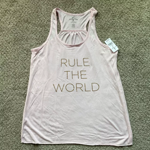 Rule the World Graphic Glitter Pink Racer Back Tank Top Women's Size Large