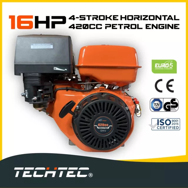 16HP Recoil Start Stationary Petrol Engine OHV 4-Stroke Horizontal Shaft Motor