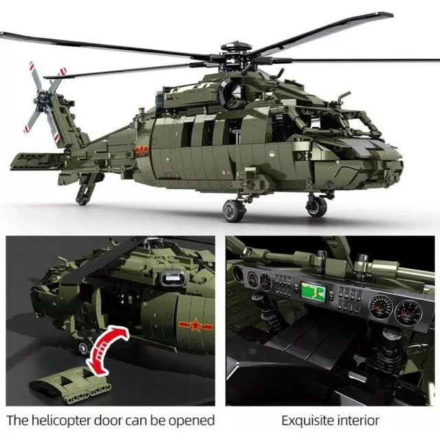 Building Blocks MOC WW2 Military Z20 Combat Helicopter Bricks Model Kids DIY Toy