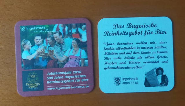 1 Bierdeckel Ingolstadt an der Donau-500 Jahre Reinheitsgebot 2016