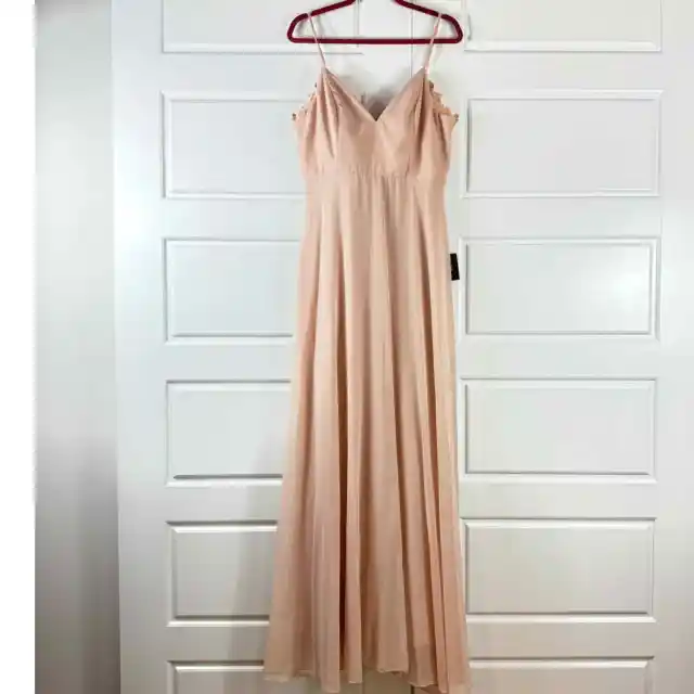 NWT Lulu's Romantic Ways Blush Pink Lace Button Sequin Back Maxi Dress 16