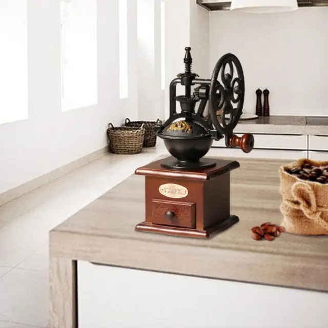 1PC Coffee Grinder Windmill Wheel Hand Crank Wooden Drawer Grain Mill Coffee