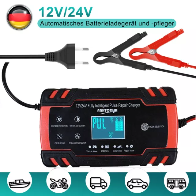 12V 24V Intelligente KFZ Auto Batterie Ladegerät Impuls Reparatur Akku Tragbar